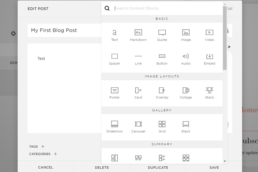 Squarespace editor