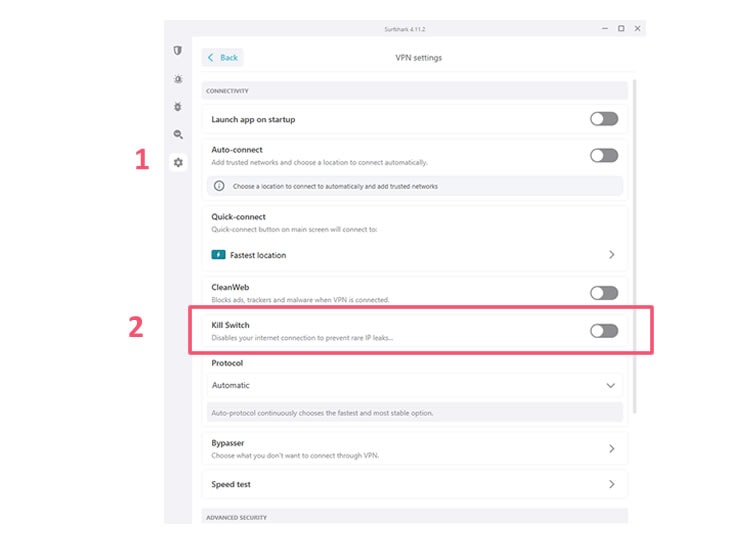 Setting up Kill Switch at Surfshark