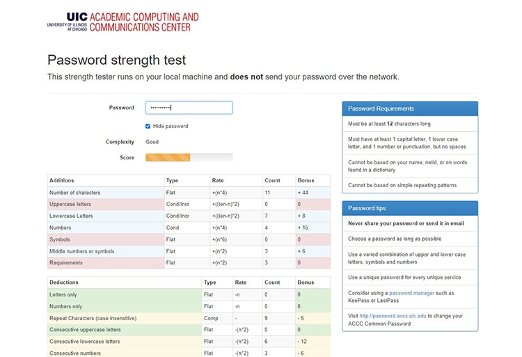 UIC Password Strength Test