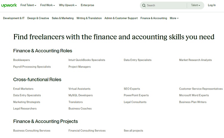 Detail categorization of freelancers' skills based on different niches at Upwork.