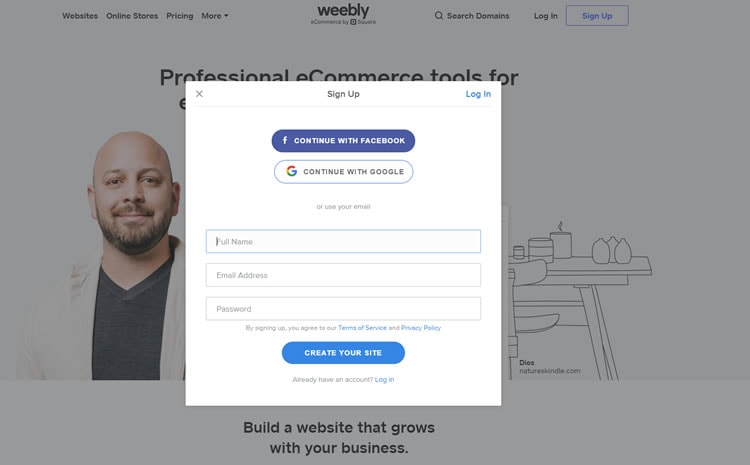 Begin with Weebly step 1