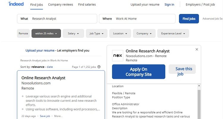 Example - Research analyst jobs available at Indeed