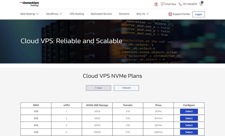 InMotion Hosting excels in its self-managed Cloud VPS hosting.