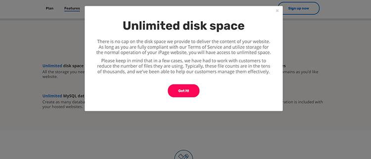 Unlimited Disk Space ToS at iPage