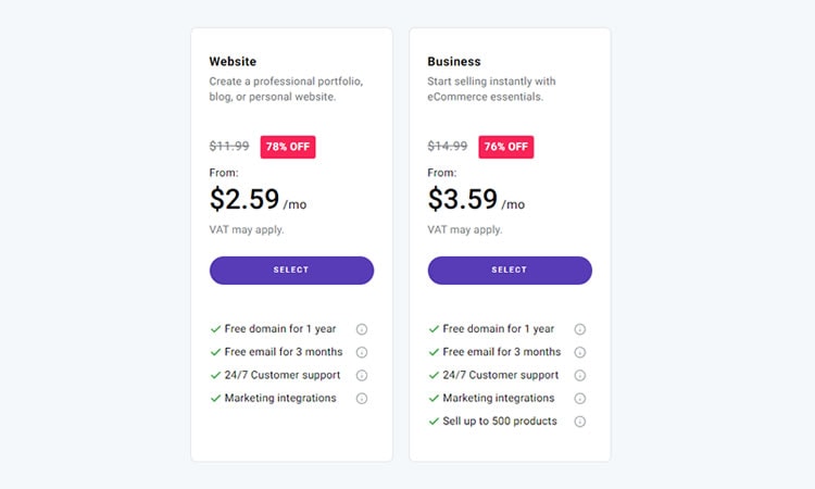 Zyro Pricing Plans