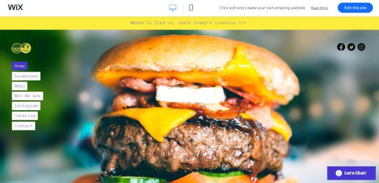 Wix template for burger eateries. 