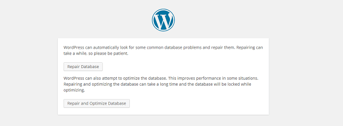 WordPress repair screen after migration