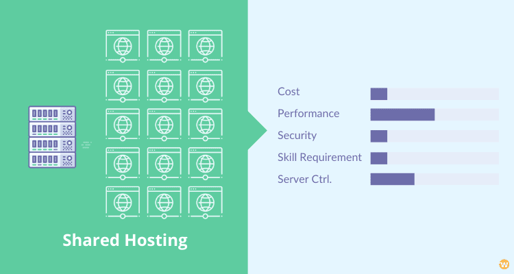 Shared Hosting: Cheaper, easy to maintain; limited server control and power.