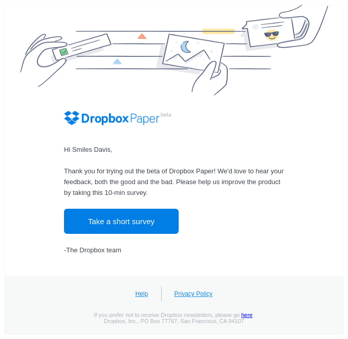 Example - Dropbox's Feedback Request Email